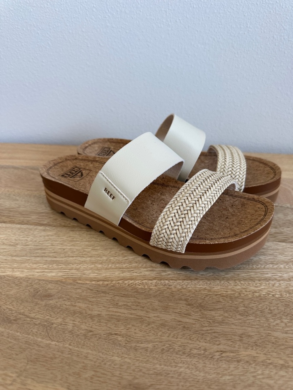 Reef Women's Cream and Tan Two-Strap Platform Sandals